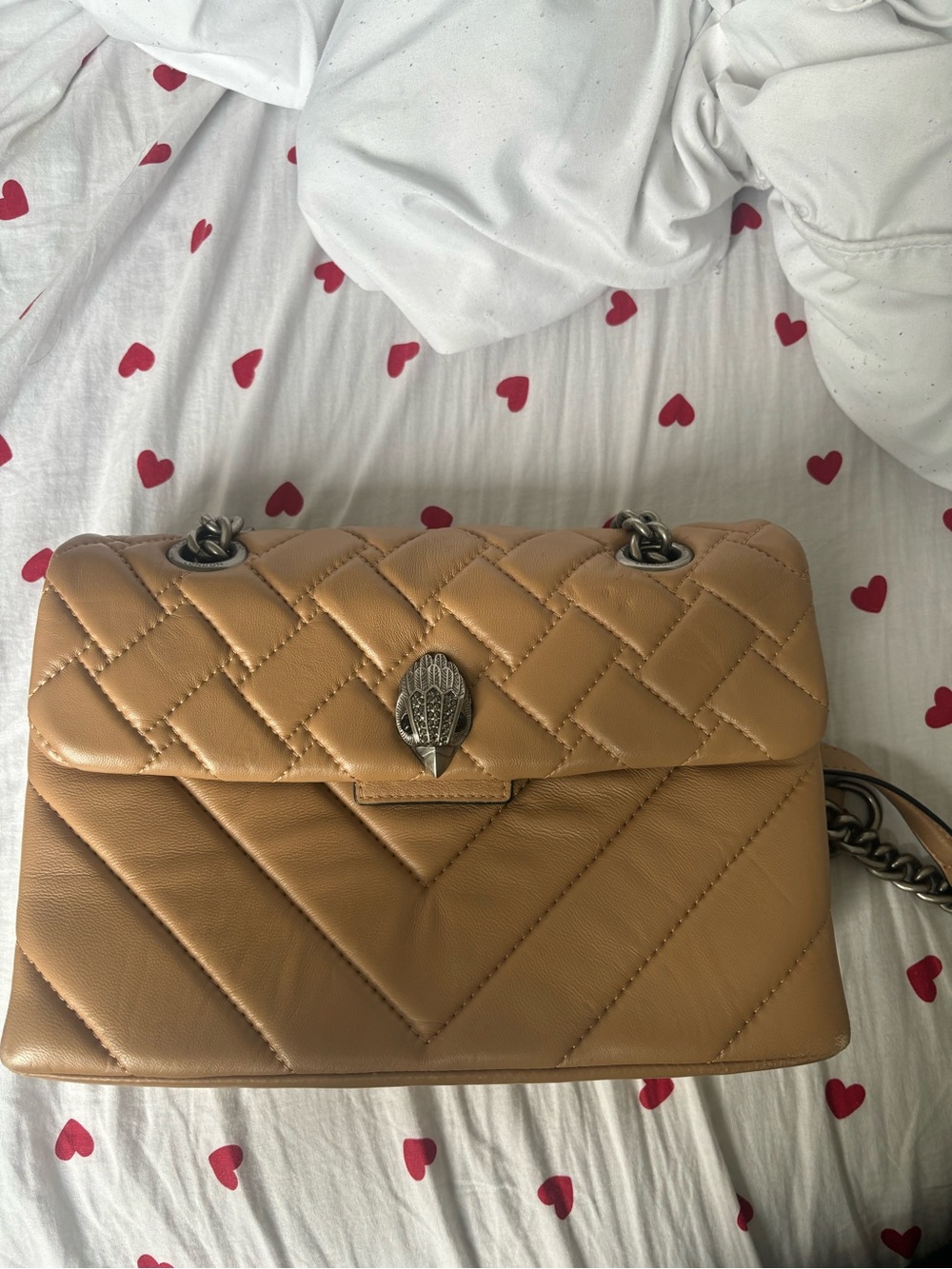 Quilted Tan Kurt Geiger Leather Shoulder Bag